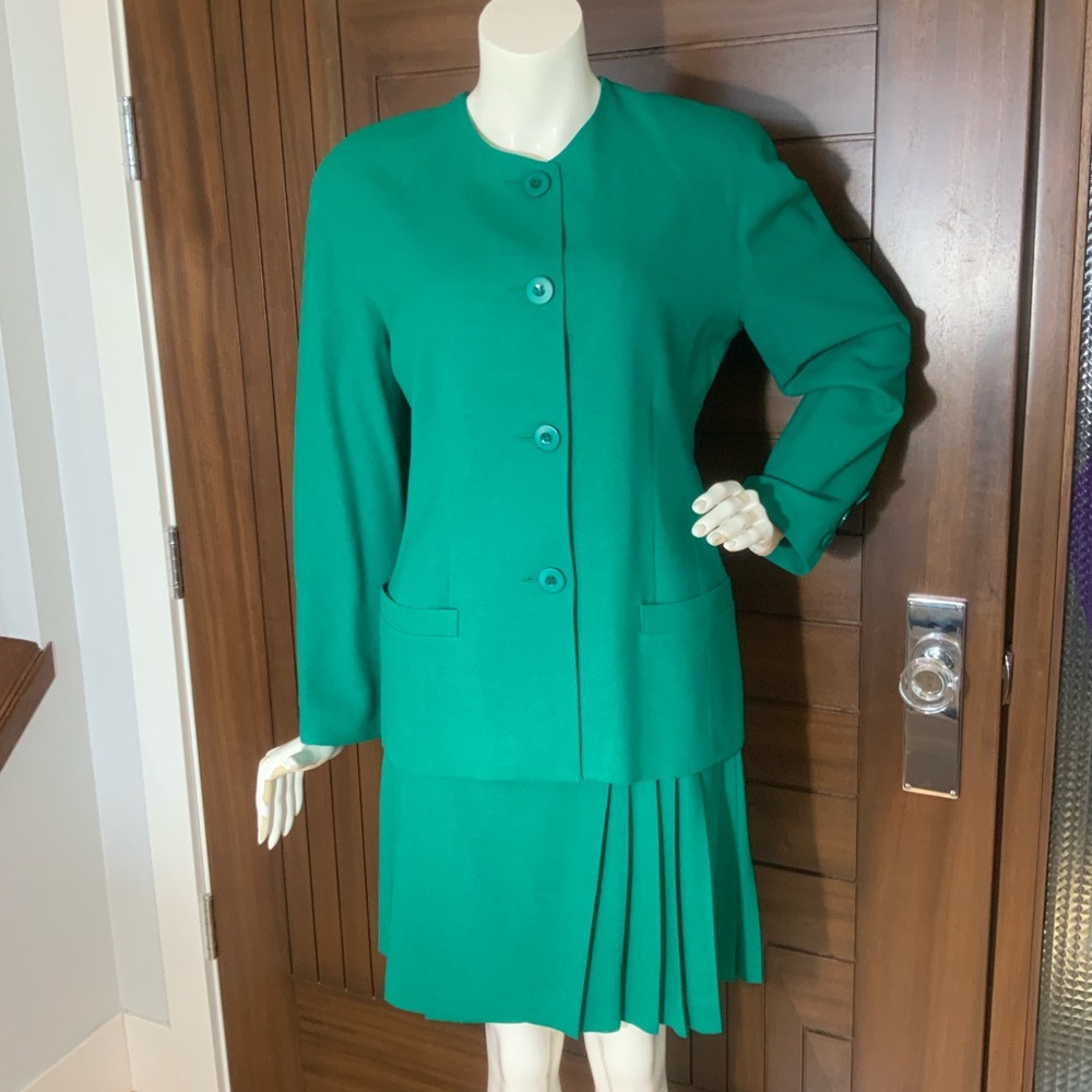 DEVONSHIRE CREAM Vintage Emerald Green 2 pce Skirt Suit, Sz 10